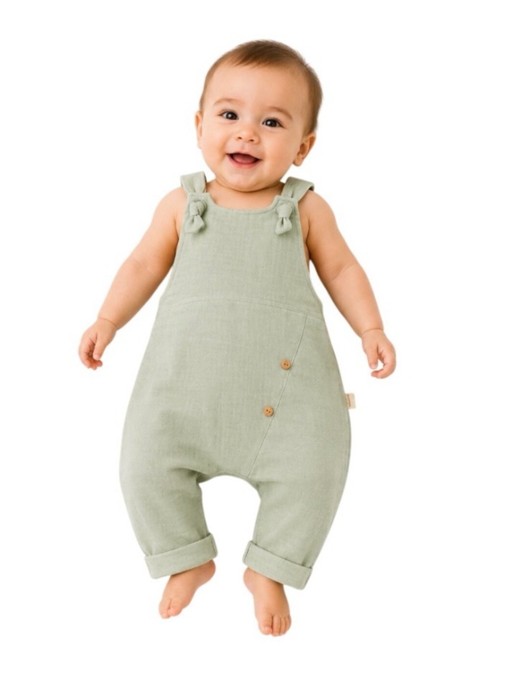 Organic Cotton Baby Overalls Green 9-12M GOTS Certified Romper